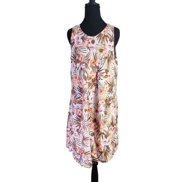 Lands End Floral Sleeveless A-Line Linen Dress Size MP Tropical Summer Beach - Picture 1 of 12